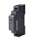 Straight Up Reliable 15 Watt 12 Volt Din Rail Switching Power Supply 1.25 Amp side view showing inputs and specifications.