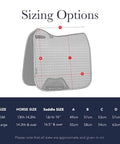 Sizing diagram for Anti Slip Dressage Saddle Pad With Soft Shell For Saddle Stability And Grip Breathable Wither Cut Contoured