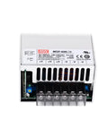 Rugged Beefy 600W 24V 27A Switching Power Supply With AC DC Single Output Remote Sensing And Active PFC Ultra Stable Current Limit MOOP Medical Safety High Efficiency Low No Load Draw Under Half Watt Handles Three Hundred VAC Surges MSP 600 24 front view with terminal block