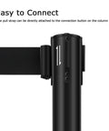 Built Tough Heavy Duty Black Crowd Control Stanchions With Premium Steel, 6.5 Foot Retractable Belt Safety Barriers close-up of connection