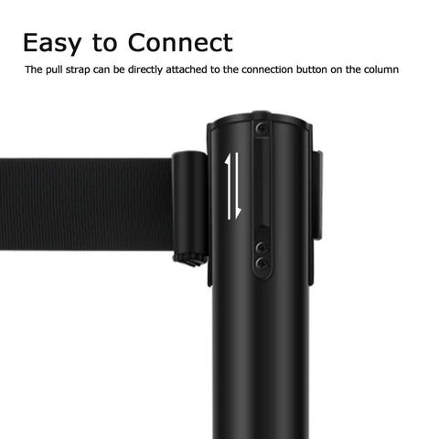 Built Tough Heavy Duty Black Crowd Control Stanchions With Premium Steel, 6.5 Foot Retractable Belt Safety Barriers close-up of connection