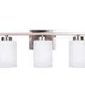 Over Mirror Bath Vanity Light Three Light Fixture With E26 Sconces In Brushed Nickel Finish And White Frosted Glass Shade Modern Wall Mount