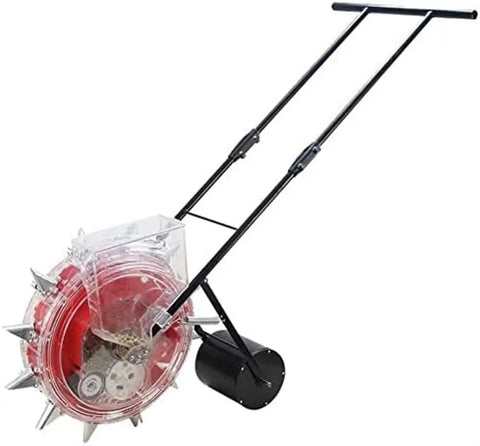 Metal Precision Garden Push Seeder for Walk Behind Row Crop Planting With Clear Seed Storage Box No Fuss Easy Backyard Seeder Tool