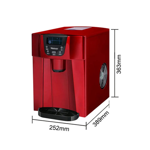 Straight Up Automatic Ice Maker With Smart Water Top Off And No Hassle Fetch Design For Home Bars And Boutique Stores, red ABS ice machine with dimensions 252mm x 389mm x 363mm.