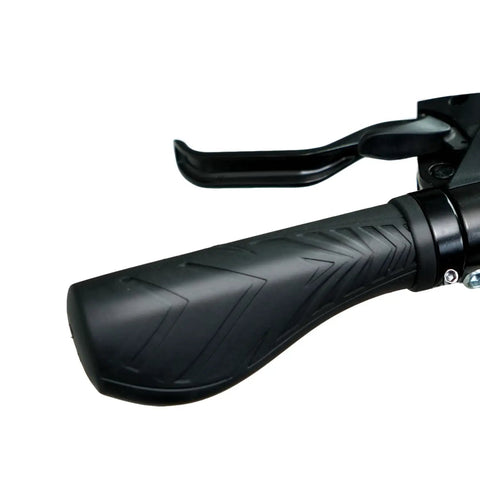 Ergonomic Bike Handlebar Grips G 124BL Lock On Aluminum Alloy Lock Ring With Grippy Soft Rubber detail with brake lever