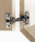 Ten Case Pack Miter Flap Cabinet Hinges 45 90 1.5mm Wide With 135 Degree Opening mounted on wood cabinet doors