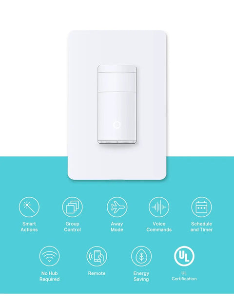 Smart Motion Sensor Light Switch With WiFi For Single Pole Circuits Requires Neutral Wire 2.4GHz WiFi Works With Alexa And Google Home No Hub Needed UL Certified White Finish shown with features