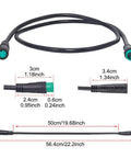 Extension Cable For Electric Bike Gear Sensor And Display, Waterproof IPX6 Connectors, showcasing 19.7in length and connector details