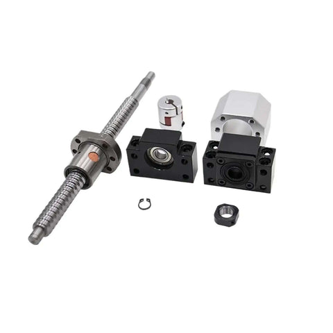 Check Out This Sweet SFU1204 1000mm Ball Screw Kit with C7 Accuracy, 12mm Roller Dia, Single Nut BKBF10 And DSG12H Coupler For Your CNC Build. shown with ball screw, bearing mounts and coupler
