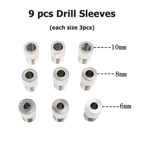 9 pcs Drill Sleeves for Heavy Duty Self Centering Dowel Jig Setup With Fast Grip Positioner Locator.