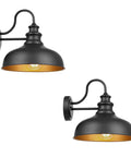 Gooseneck Barn Light Fixture Outdoor Two Pack Farmhouse Wall Mount Sconce Industrial Black With Gold Interior For Yard Garden Patio Balcony Or Courtyard Lighting