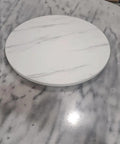 Top Shelf 50 Inch Wooden Lazy Susan Turntable Heavy Duty Rotating Serving Tray Silent Swivel bearing on marble surface.