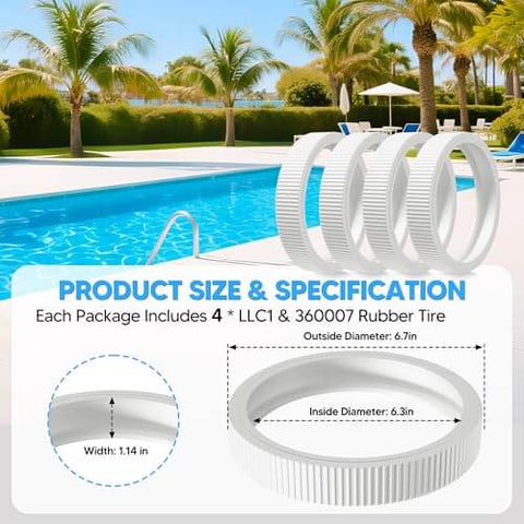 Upgraded Rubber Tire With Treads Replacement For Pentair Legend Pool Cleaner Wheel Rubber Tire Set for Automatic Pool LLC1 LL505G