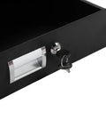 Straight Up Heavy Duty 19 Inch 2U Rack Drawer Cabinet With Secure Lock And Keys crafted from solid steel in sleek black, featuring a lock.