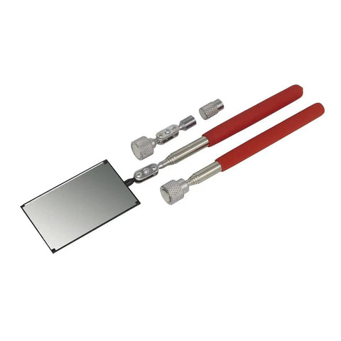 Heavy Duty Telescopic Magnetic Pick Up Tool Kit With Adjustable Mirror And 4 Piece Inspection Heads For Deep Reach Garage Repairs And Under Vehicle Maintenance Made Tough Sealey Style, red handles