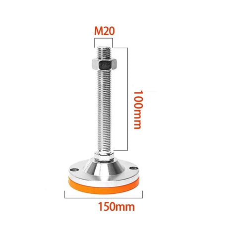 Set Of 6 Heavy Duty Adjustable Leveling Feet Built To Shut Down Floor Wobble On Furniture And Workbenches Rock Solid Non Slip Carbon Steel Screw Bases Keep Everything Locked Tight, showing 100mm threaded shank and 150mm base.