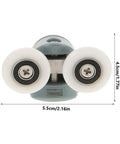 Close-up view of a trolley assembly from a 4 Pack Sliding Door Roller Hardware Replacement Kit For Smooth Patio, Bathroom, And Closet Doors Quiet Wheel Guide Pulleys And Durable High Precision Trolleys Easy Mount For A Smoother Slick Squeak Free Slide, showing dimensions 5.5cm x 4.5cm.