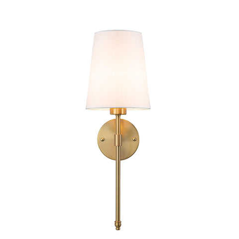 Battery Operated Wall Sconces Set Of 2 With Rechargeable Magnetic Bulbs, RGB Dimmable Wireless Bedroom Lights Up To 50 Hours Runtime, Sleek Brass Remote Fixture For Plug Free Space Glow Ups And Daily Vibe Decor. Elegant brass wall sconce with white shade.