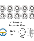 Ten Pack 16mm Round Carbide Inserts For Woodturning Lathe Finisher Tools R16x3mm 30 Degree Cutting 3mm Thick With Countersunk Hole