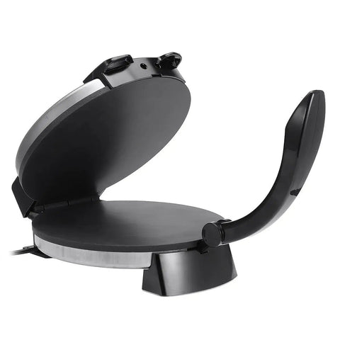12 Inch Electric Roti Maker With Automatic Tortilla Press Function Adjustable Temperature Control open view with black finish