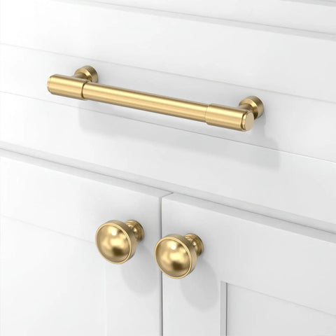 Five Pack Champagne Bronze Cabinet Pulls 5 Inch 128mm Solid Zinc Alloy Kitchen Cabinet Handles on white cabinet