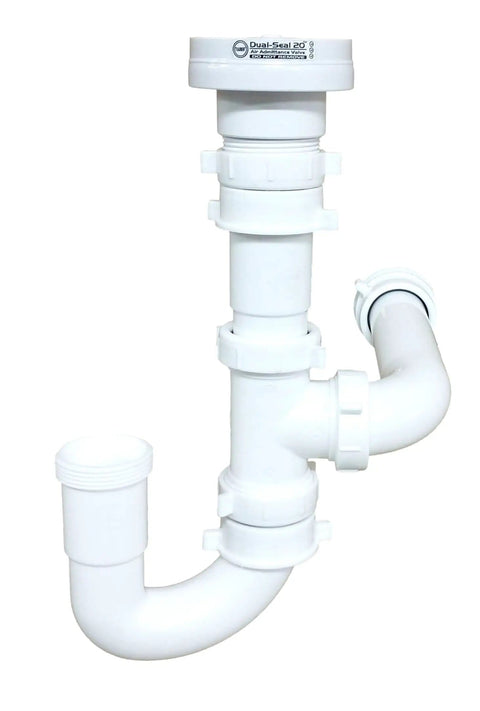 Air Admittance Valve Trap Assembly Kit With One And A Half Inch Vent, No Fuss Quick Install For Kitchen And Bathroom Sinks, White