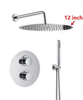 UMJIGF Chrome Thermostatic Shower System with Cold and Hot Water Wall Mounted Brass Shower Faucet features a 12 inch shower head and controls.