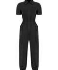 Womens Zipper Front Mechanic Jumpsuit Oil Resistant Scrub Joggers Go To No Sweat Nurse Coveralls Breathable Polyester All Day Grind Workwear In Black Relaxed Fit with short sleeves and elastic waist.