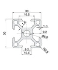 4 Pack 3030 T Slot Aluminum Extrusion 500mm Black 30x30 Profiles 30 Series Anodized European Standard Linear Rail For DIY Frame Building And Custom Machinery cross-section drawing with 30mm size