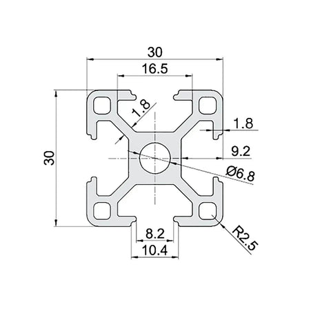4 Pack 3030 T Slot Aluminum Extrusion 500mm Black 30x30 Profiles 30 Series Anodized European Standard Linear Rail For DIY Frame Building And Custom Machinery cross-section drawing with 30mm size