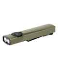 Arkfeld Ultra 1400 Lumen EDC Flashlight with USB rechargeable battery, olive green, pocket-size, flat bezel, three-in-one beam