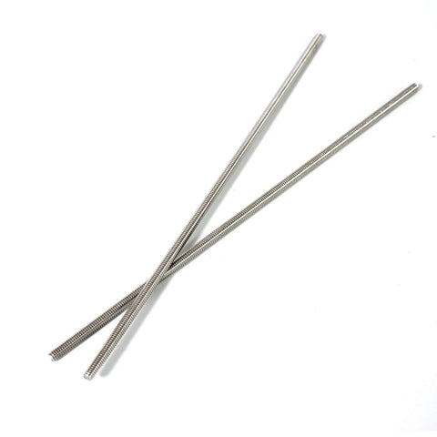 Angled view of stainless steel fully threaded rods, 1/4-20, 12in length, right-hand threads, set of 4