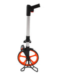 Generic Distance Measuring Wheel Sturdy Mechanical Counter with Brake and Return to Zero for Land Survey Work Nylon + PC + Aluminum Alloy 0-9999.9m/0-9999.9ft, side view showing orange wheel and adjustable handle.