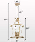 Black Lantern Chandelier Light Fixtures, Four Light Candelabra Style Island Pendant Lighting with dimensions displayed