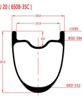 Diagram illustrating the cross-section of G25 650B Gravel Wheelset Ready To Shred For Gravel Riding And Bikepacking, 25mm inner width.