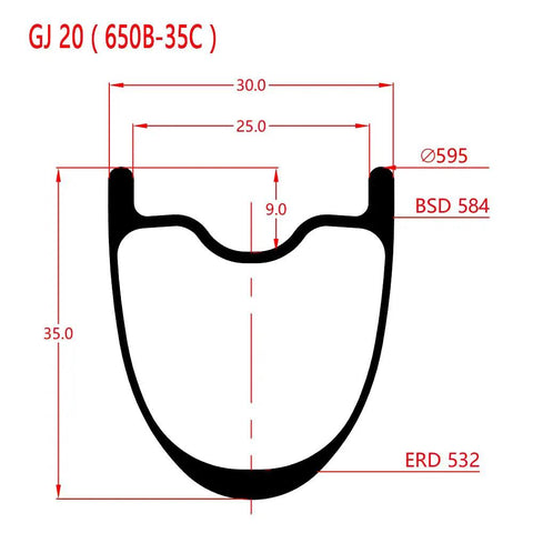 Diagram illustrating the cross-section of G25 650B Gravel Wheelset Ready To Shred For Gravel Riding And Bikepacking, 25mm inner width.