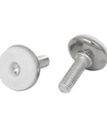 Top Shelf Adjustable Furniture Glides And Smooth Leveling Feet With M8 X 25mm Thread Eighty Heavy Duty Plastic Metal Pieces For Tables Boss Tier Floor Protection With No Sweat Install, two white leveling feet.