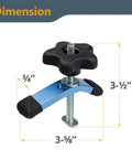 T Track Knob Kit With Mini Hold Down Clamps For Woodworking Jigs And Fixtures Includes 2 Mini Clamps 2 T-Bolts 5/16-18 X 3-1/2 Inch 12 Washers 2 Five-Star Knobs 10 1/4-20 Thru Hole Knobs And 10 1-1/2 Inch Hex Bolts, showing mini hold down clamp dimensions 3-5/8 inch by 3-1/2 inch by 3/4 inch