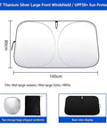 Foldable Windshield Sun Shade For Tesla Cybertruck 2024, 190T titanium silver fabric, large, fits mid-large SUVs.