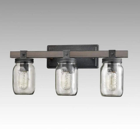 Mason Jar Wall Sconce With Faux Distressed Metal Finish, 3 Light Bath Vanity Lighting For Bedroom And Bathroom, ETL Listed Hardwired