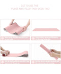 Pink Non Slip Leather Desk Pad With Waterproof Top For Laptop And Keyboard Large 23.6 By 13.7 Inches in use and rolled up