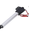 12V Micro Linear Actuator with 100mm Stroke, 8mm per Second Travel displayed, showcasing durable build and wiring for automation use.