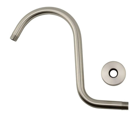 Goose Neck Shower Arm Extension in Stainless Steel with Brushed Nickel Finish, 6 Inch Rise, flange side view
