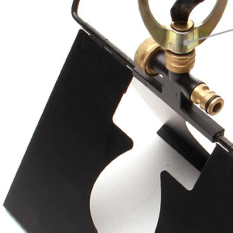 Heavy Duty 360 Degree Rotating Rooftop Sprinkler For Backyard Boss Lawn Cooling And Garden Watering With Smooth Sweep Adjustment and Built Different Zinc Frame close-up of black zinc frame components
