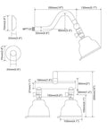 Technical diagram of Dual Shower Head System With Shut Off Valve And Shower Arm Twin High Pressure Five Function Sprayers