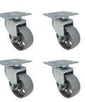 Set Of Four 3 Inch Gray Cast Iron Swivel Plate Caster Wheels, 300 LB Load Rating Per Caster for carts and dollies.