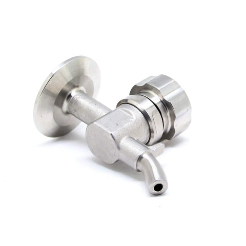 QiiMii 1.5'' SS304 stainless beer sampling valve clamp end, angled side view, Amazon brand