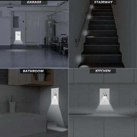 Receptacle Outlet With Night Light And Tamper Resistant Design, White Decorator Wall Outlet in various household settings
