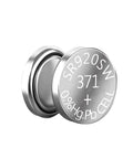 Top Shelf 10 Pack 1.5V Button Coin Cell Watch Batteries Compatible With SR920SW LR921 AG6 371 370 showing silver battery with markings.