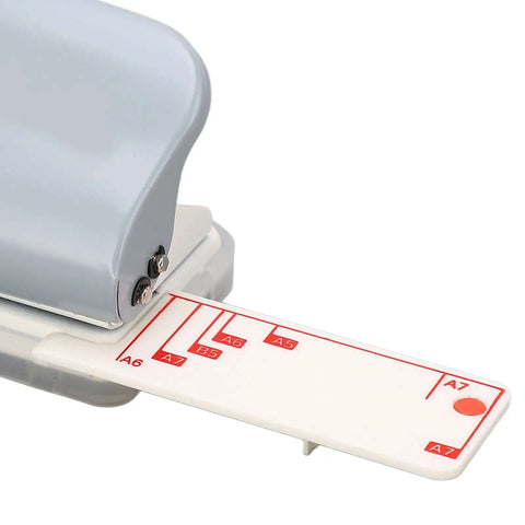 Handheld 3 Hole Punch With Metal Construction And Positioning Ruler, 5 Sheet Capacity For B5 A4 A5 Loose Leaf Paper, close-up view